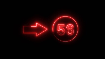Neon counting 56 number. Neon countdown number illustration.  Counting number with arrow symbol.