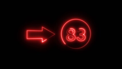 Neon counting 83 number. Neon countdown number illustration.  Counting number with arrow symbol.