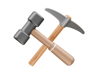 Hammer and Picaxe icon 3d render illustration 