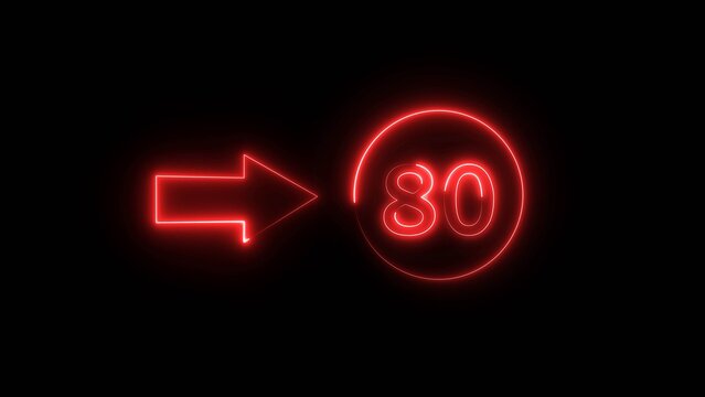 Neon counting 80 number. Neon countdown number illustration.  Counting number with arrow symbol.