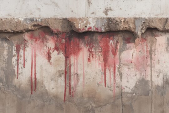 Bloodstained Wall: A raw and emotive image of a concrete wall marred by bloodstains, a stark visual that evokes feelings of violence and aftermath. - Powered by Adobe
