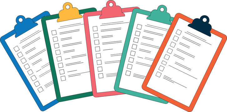 Colorful Clipboard Vector Illustration with Blank Checklist Forms - Powered by Adobe