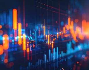 Abstract financial graph in blue and orange hues