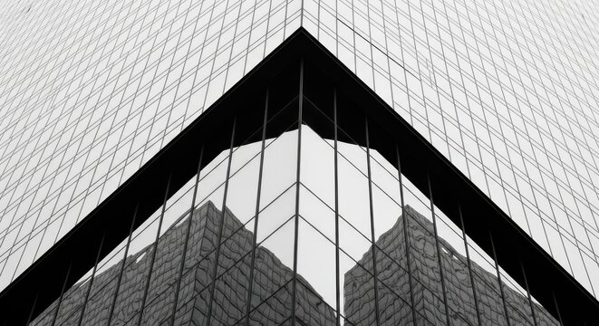 Abstract geometric reflection of modern glass skyscraper