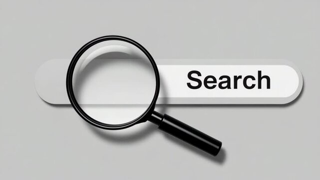 3D Magnifying Glass Over Search Bar Icon for Online Lookup and Web Navigation Concepts