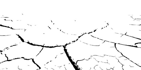Black and white cracked earth texture with bold fissures and dried soil patterns. Minimalist high-contrast design ideal for backgrounds, drought concepts, environmental themes, and abstract artwork.