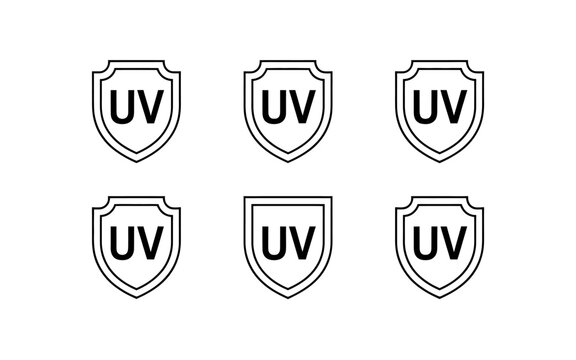 Uv protection shield icons set, sun protection and skincare.
