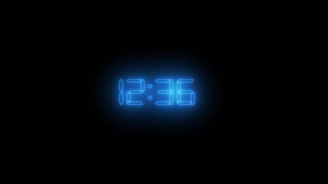 Digital timer number icon animation . Digital clock with time 14 hours 29 minutes on black background.
