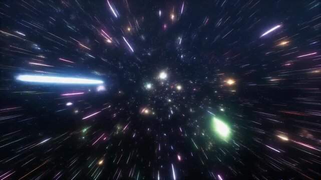 Fast Motion Through a Starfield with Streaking Lights and Colorful Nebulae space stars