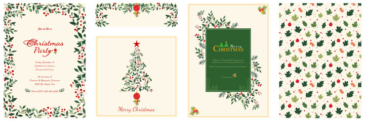 Elegant Botanical Christmas Card and Invitation Templates Set