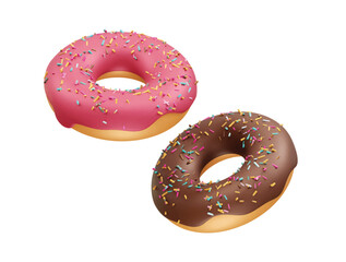 Chocolate Donut And Strawberry Donut icon 3d render illustration 