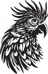 Obraz premium Cockatoo Parrot Head Profile Vector Illustration Tropical Bird Mascot Crest Exotic Wildlife Graphic Design