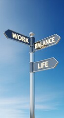 Fototapeta premium Work Life Balance Signpost Against Blue Sky