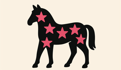 Black Horse Silhouette With Pink Stars Pattern For Decorative Designs, Branding, And Creative Projects