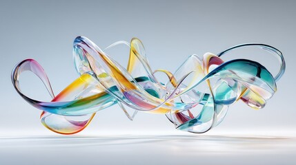 Rainbow-tinted translucent glass ribbon curves in a flowing design