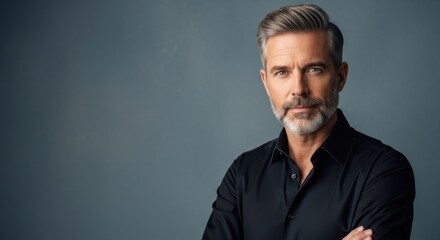 Mature Businessman With Gray Hair Confidently Posing