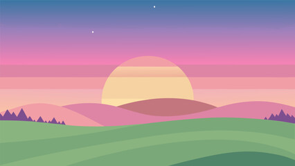 Obraz premium Pastel Sunset Hillside Meadow