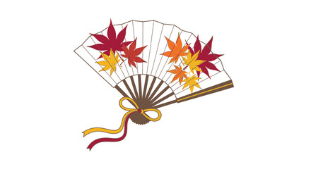 Elegant Asian hand fan adorned with vibrant autumn maple leaves, a symbol of Japanese artistry and seasonal beauty, perfect for design projects, invitations