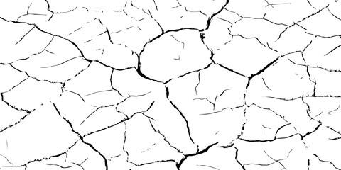 High-contrast black and white cracked earth texture with deep fissures and dried soil patterns. Ideal for environmental themes, drought concepts, abstract backgrounds, and graphic design elements.