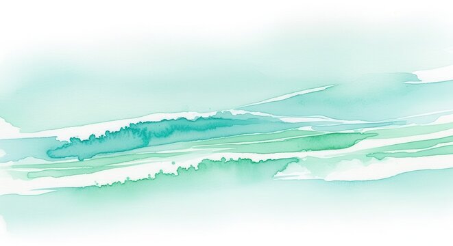Abstract Watercolor Landscape Gentle Teal and Green Waves