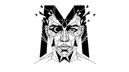 Obraz premium Polygonal face and geometric letter m
