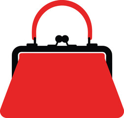 Stylized Red Handbag Icon with Black Accents – Bold Minimalist Fashion Accessory Illustration for Design, Retail, and Editorial Use