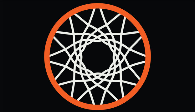 Orange basketball hoop with a white net, top view
