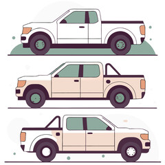 Naklejka premium Truck Collection Illustration Set of Light Pickup Vehicle Designs Isolated on White Background