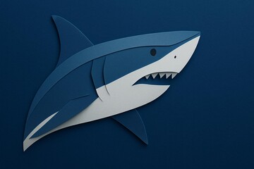 Fototapeta premium Intricate Paper Cut Shark Art Capturing the Beauty of Wildlife with a Vibrant Blue Background Celebrating Love for Nature and Marine Life