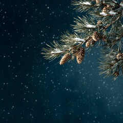 Pine cones on the snow, winter Christmas concept.