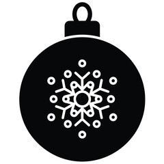 Black silhouette of a Christmas bauble with a white snowflake design and hanging loop ornament decoration