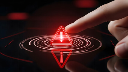 Finger touches glowing red fingerprint scanner on dark surface