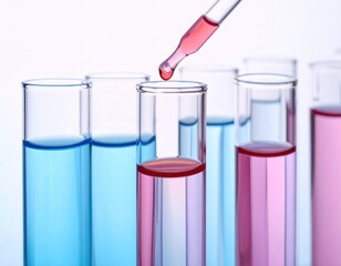Dropper adding red liquid to test tube line