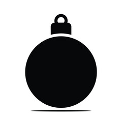 Fototapeta premium Black Christmas Ornament Icon Silhouette with Hanging Loop and Shadow on White Background bauble decoration