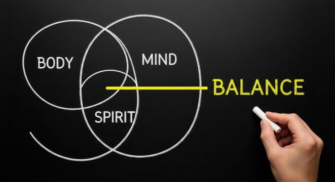 Body Mind Spirit Balance on Chalkboard