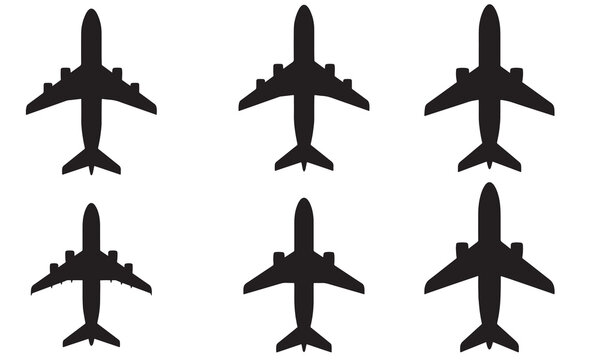 Multiple airplane silhouettes arranged in a grid pattern on a white background