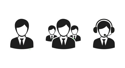 Set of black and white icons representing customer support team member