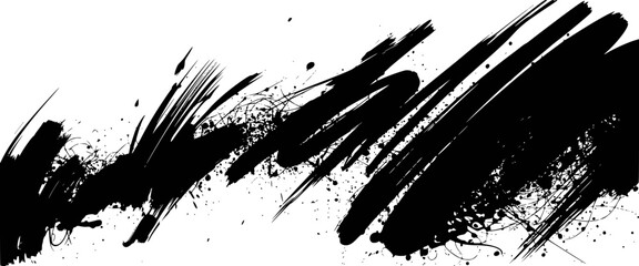 Dynamic Black Ink Splatter and Brush Stroke Abstract Background Design