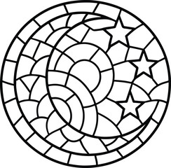  crescent moon Mosaic illustration, Celestial Mosaic Clipart, Zodiac Round mosaic pattern, Astrology Sign Stained Glass art, circle Mosaic line art design 