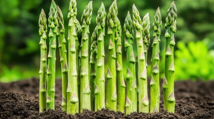 Naklejka premium Close up of fresh green asparagus spears standing upright