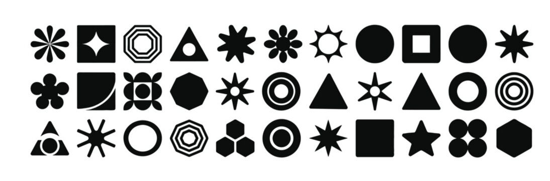 Cross geometric icon set. Asterisk geometric icon collection. Set of star, flower, asterisk abstract decorative badge bundle. Vector technology inspired modern simple symbol logo illustration pack