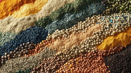 Close up of spices and herbs arranged on a rustic table