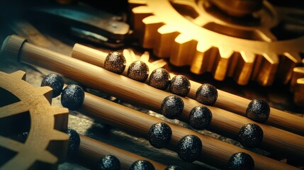 Close up of a detailed vintage wooden abacus with beads