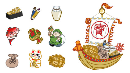 宝船のデザイン素材セット