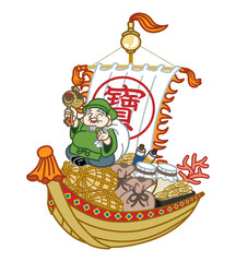 大黒天が乗った宝船　クリップアート