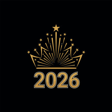 Golden crown with starburst design and the year 2026 on a black background, symbolizing celebration or an event.