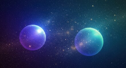 Fototapeta premium Two luminous planets glowing in a starry nebula