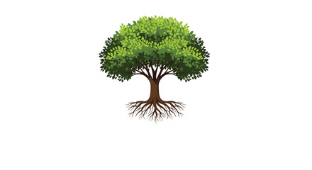 Beautifully illustrated green tree with a full leafy canopy and a strong visible root system symbolizing life growth and nature.