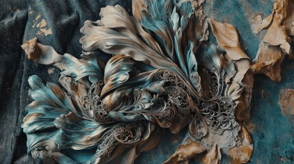 Intricate tarnished silver filigree work with floral and organic patterns