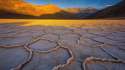 Jagged Crystalline Salt Formations on Cracked Desert Ground